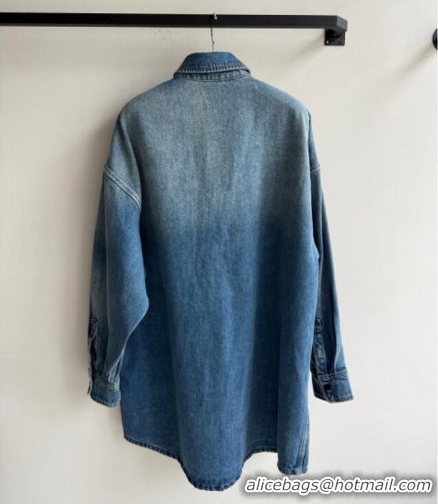 Super Quality Prada Long Denim Jacket 0815 Blue 2025