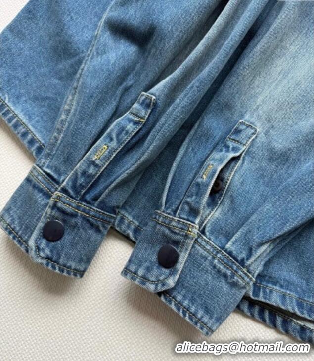 Super Quality Prada Long Denim Jacket 0815 Blue 2025