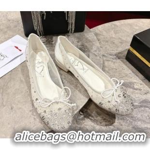 Perfect Christian Louboutin Sweetie Jane Sparkling Ballerinas Flat in Mesh and Strass White 1030108