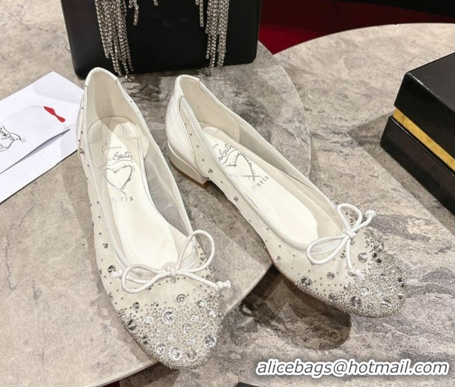 Perfect Christian Louboutin Sweetie Jane Sparkling Ballerinas Flat in Mesh and Strass White 1030108
