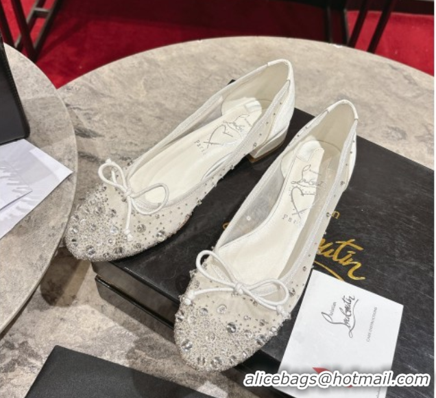 Perfect Christian Louboutin Sweetie Jane Sparkling Ballerinas Flat in Mesh and Strass White 1030108