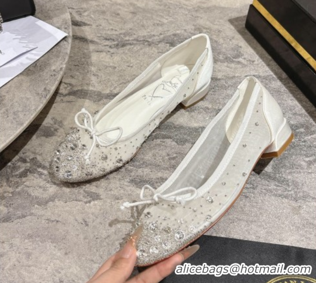 Perfect Christian Louboutin Sweetie Jane Sparkling Ballerinas Flat in Mesh and Strass White 1030108