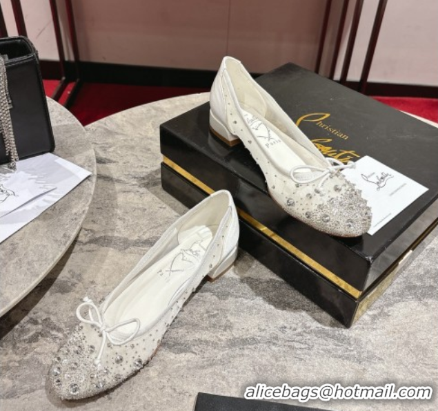 Perfect Christian Louboutin Sweetie Jane Sparkling Ballerinas Flat in Mesh and Strass White 1030108