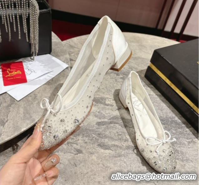 Perfect Christian Louboutin Sweetie Jane Sparkling Ballerinas Flat in Mesh and Strass White 1030108