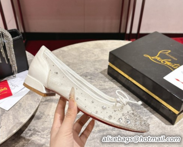 Perfect Christian Louboutin Sweetie Jane Sparkling Ballerinas Flat in Mesh and Strass White 1030108