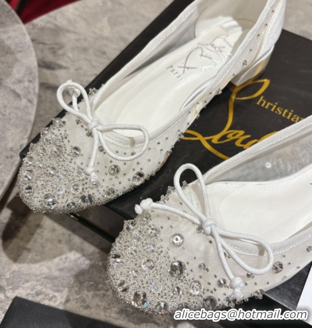 Perfect Christian Louboutin Sweetie Jane Sparkling Ballerinas Flat in Mesh and Strass White 1030108
