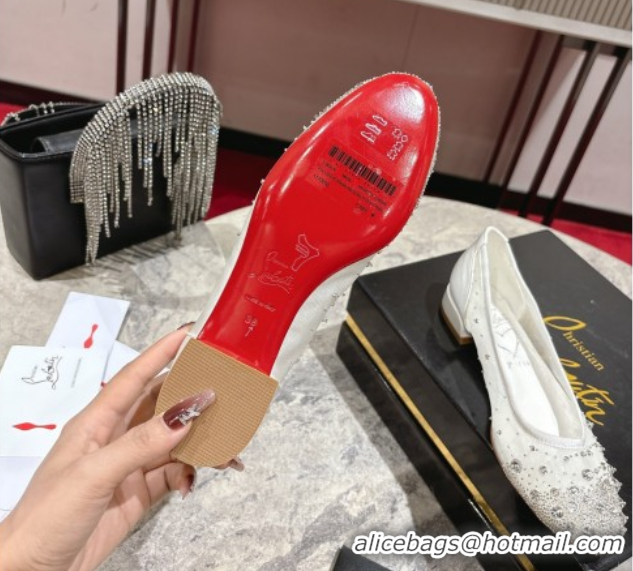 Perfect Christian Louboutin Sweetie Jane Sparkling Ballerinas Flat in Mesh and Strass White 1030108