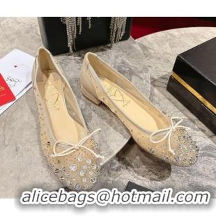Duplicate Christian Louboutin Sweetie Jane Sparkling Ballerinas Flat in Mesh and Strass Beige 1030109