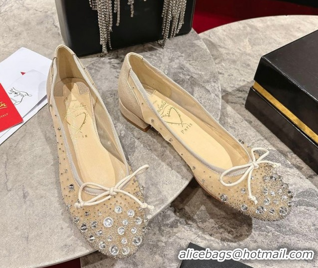 Duplicate Christian Louboutin Sweetie Jane Sparkling Ballerinas Flat in Mesh and Strass Beige 1030109