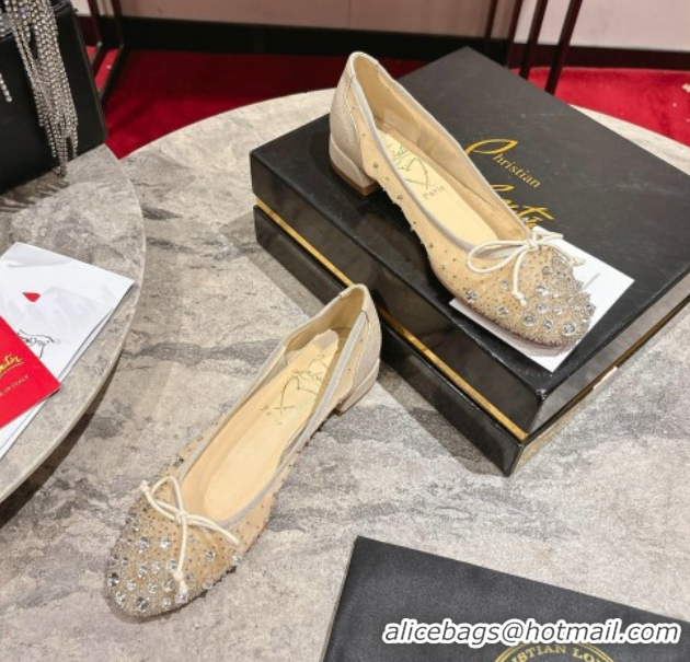 Duplicate Christian Louboutin Sweetie Jane Sparkling Ballerinas Flat in Mesh and Strass Beige 1030109