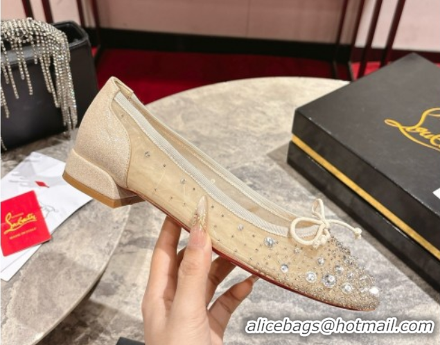 Duplicate Christian Louboutin Sweetie Jane Sparkling Ballerinas Flat in Mesh and Strass Beige 1030109