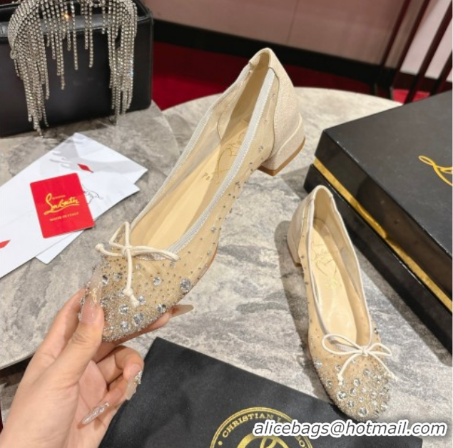Duplicate Christian Louboutin Sweetie Jane Sparkling Ballerinas Flat in Mesh and Strass Beige 1030109