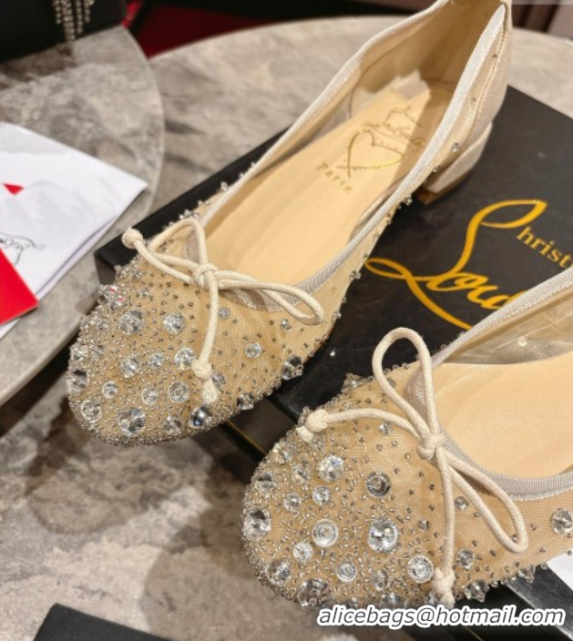 Duplicate Christian Louboutin Sweetie Jane Sparkling Ballerinas Flat in Mesh and Strass Beige 1030109