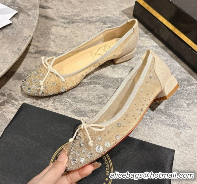 Duplicate Christian Louboutin Sweetie Jane Sparkling Ballerinas Flat in Mesh and Strass Beige 1030109