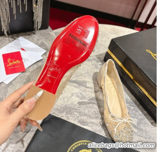 Duplicate Christian Louboutin Sweetie Jane Sparkling Ballerinas Flat in Mesh and Strass Beige 1030109