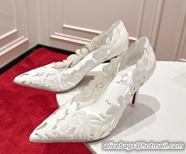 Stylish Christian Louboutin Cutout Leather Pumps 8.5cm White 2025 CL103001
