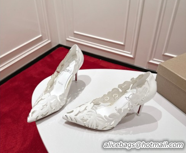 Stylish Christian Louboutin Cutout Leather Pumps 8.5cm White 2025 CL103001