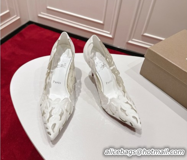 Stylish Christian Louboutin Cutout Leather Pumps 8.5cm White 2025 CL103001