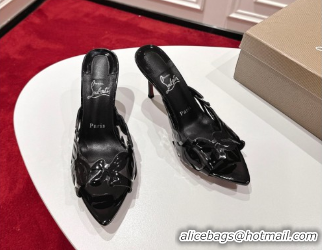 Sumptuous Christian Louboutin Cutout Leather Heel Slides Sandal 8.5cm Black 2025 CL103001 02