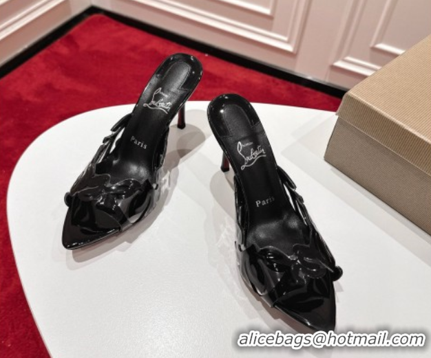 Sumptuous Christian Louboutin Cutout Leather Heel Slides Sandal 8.5cm Black 2025 CL103001 02