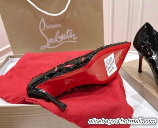 Sumptuous Christian Louboutin Cutout Leather Heel Slides Sandal 8.5cm Black 2025 CL103001 02