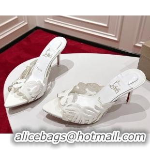 Shop Cheap Christian Louboutin Cutout Leather Heel Slides Sandal 8.5cm White 2025 CL103001 03
