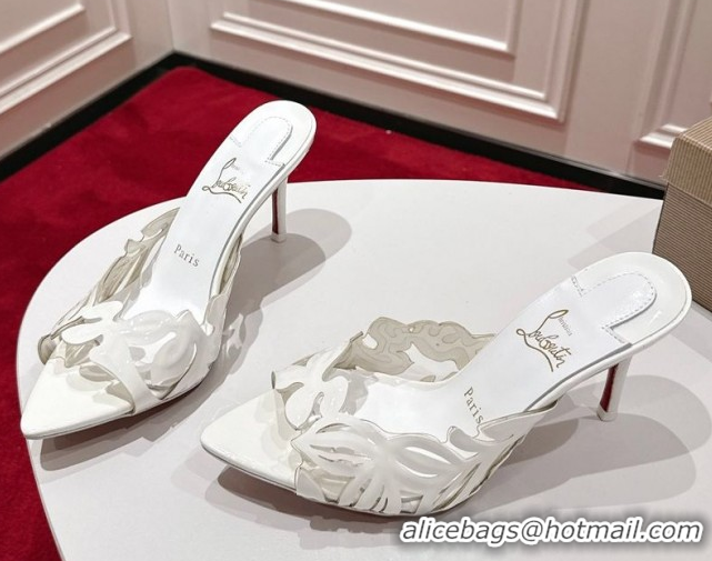 Shop Cheap Christian Louboutin Cutout Leather Heel Slides Sandal 8.5cm White 2025 CL103001 03