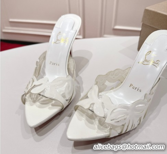 Shop Cheap Christian Louboutin Cutout Leather Heel Slides Sandal 8.5cm White 2025 CL103001 03