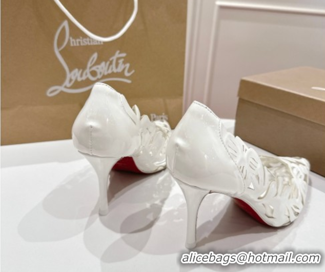 Shop Cheap Christian Louboutin Cutout Leather Heel Slides Sandal 8.5cm White 2025 CL103001 03