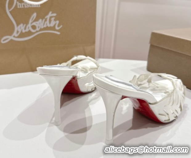 Shop Cheap Christian Louboutin Cutout Leather Heel Slides Sandal 8.5cm White 2025 CL103001 03