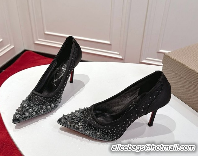 Grade Quality Christian Louboutin Miss Z Sparkling Pumps 8.5cm in Mesh and Strass Black 1030114