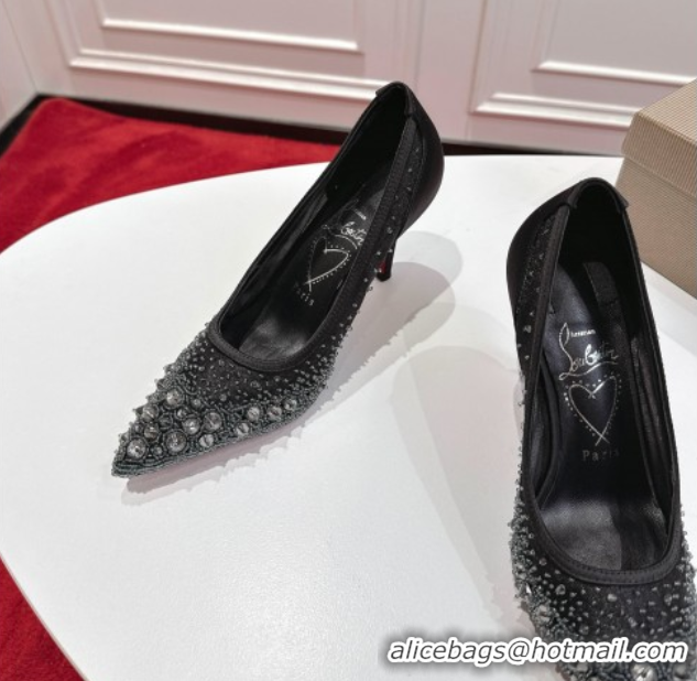 Grade Quality Christian Louboutin Miss Z Sparkling Pumps 8.5cm in Mesh and Strass Black 1030114