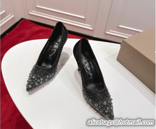 Grade Quality Christian Louboutin Miss Z Sparkling Pumps 8.5cm in Mesh and Strass Black 1030114