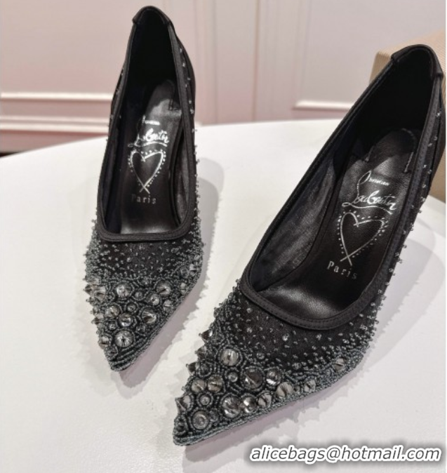 Grade Quality Christian Louboutin Miss Z Sparkling Pumps 8.5cm in Mesh and Strass Black 1030114
