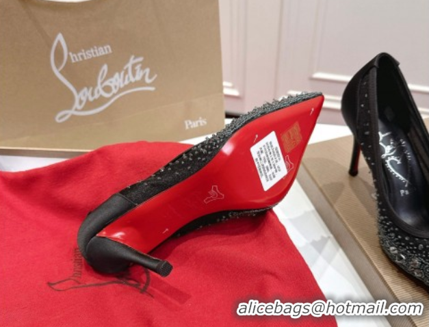 Grade Quality Christian Louboutin Miss Z Sparkling Pumps 8.5cm in Mesh and Strass Black 1030114