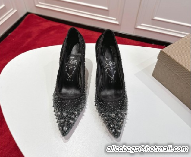 Grade Quality Christian Louboutin Miss Z Sparkling Pumps 8.5cm in Mesh and Strass Black 1030114