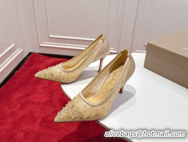 Luxury Christian Louboutin Miss Z Sparkling Pumps 8.5cm in Mesh and Strass Beige 1030115
