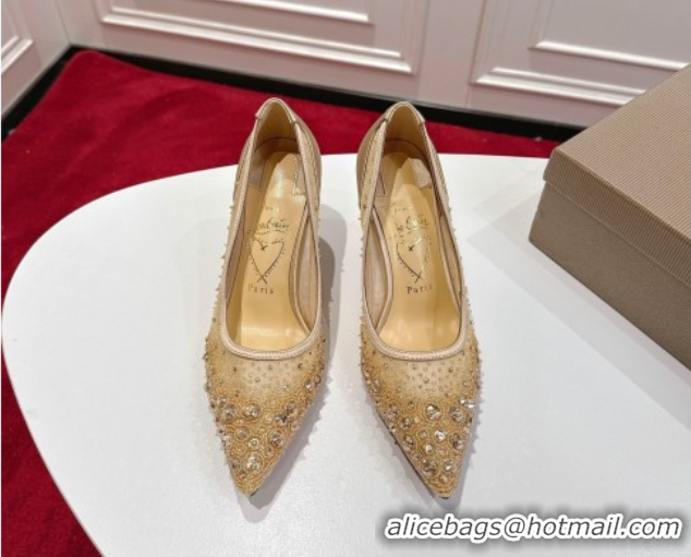 Luxury Christian Louboutin Miss Z Sparkling Pumps 8.5cm in Mesh and Strass Beige 1030115