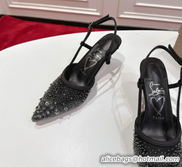 Stylish Christian Louboutin Miss Z Slingback Sparkling Pump 8.5cm in Mesh and Strass Black 1030117
