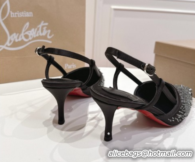Stylish Christian Louboutin Miss Z Slingback Sparkling Pump 8.5cm in Mesh and Strass Black 1030117