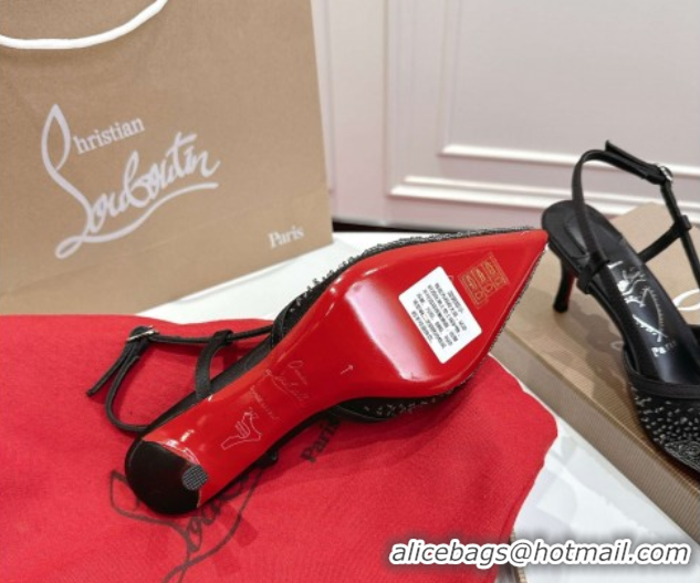 Stylish Christian Louboutin Miss Z Slingback Sparkling Pump 8.5cm in Mesh and Strass Black 1030117