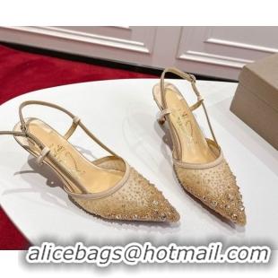 Duplicate Christian Louboutin Miss Z Slingback Sparkling Pump 8.5cm in Mesh and Strass Beige 1030118
