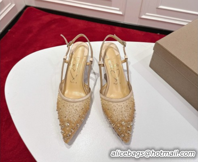 Duplicate Christian Louboutin Miss Z Slingback Sparkling Pump 8.5cm in Mesh and Strass Beige 1030118