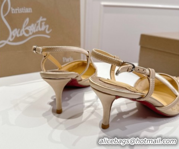 Duplicate Christian Louboutin Miss Z Slingback Sparkling Pump 8.5cm in Mesh and Strass Beige 1030118