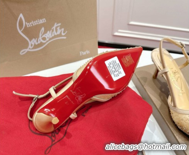 Duplicate Christian Louboutin Miss Z Slingback Sparkling Pump 8.5cm in Mesh and Strass Beige 1030118