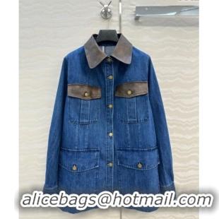 Free Shipping Discount Prada Denim Long Jacket PR090408 Blue 2025