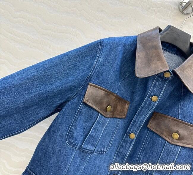 Free Shipping Discount Prada Denim Long Jacket PR090408 Blue 2025