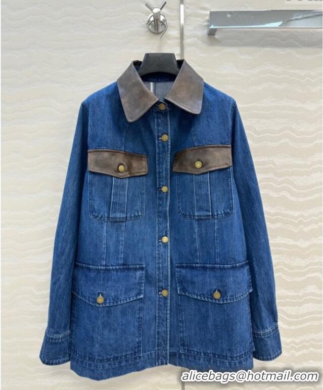 Free Shipping Discount Prada Denim Long Jacket PR090408 Blue 2025