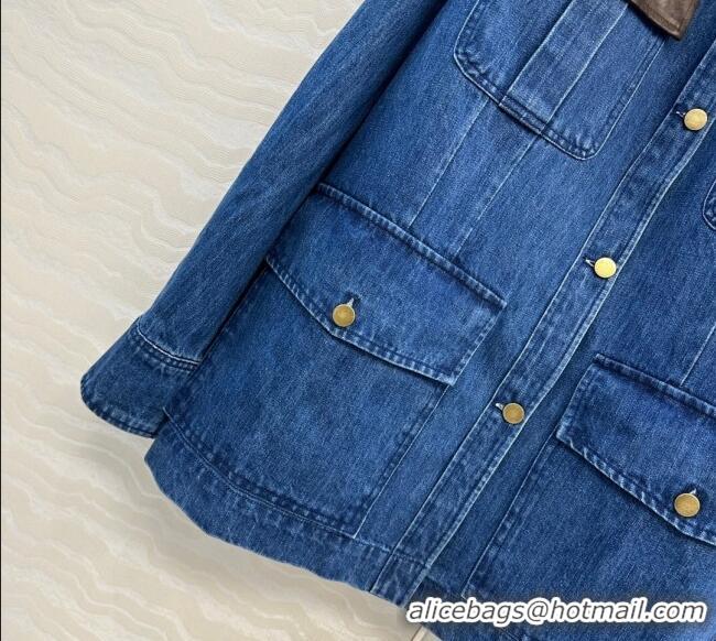 Free Shipping Discount Prada Denim Long Jacket PR090408 Blue 2025