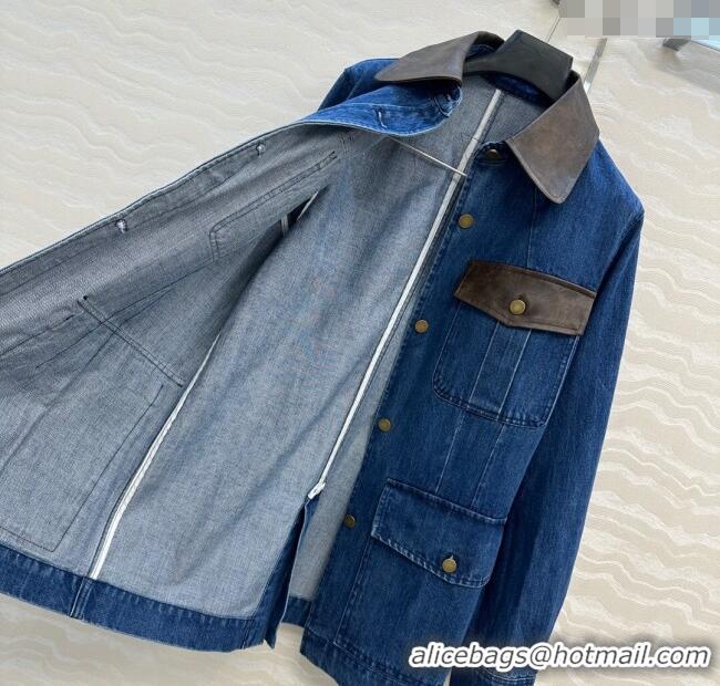 Free Shipping Discount Prada Denim Long Jacket PR090408 Blue 2025
